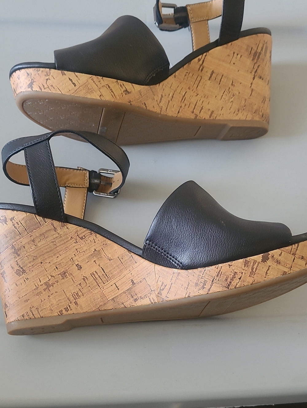 Franco Sarto Black Cork Wedge Sandals Size 10 - Picture 5 of 8